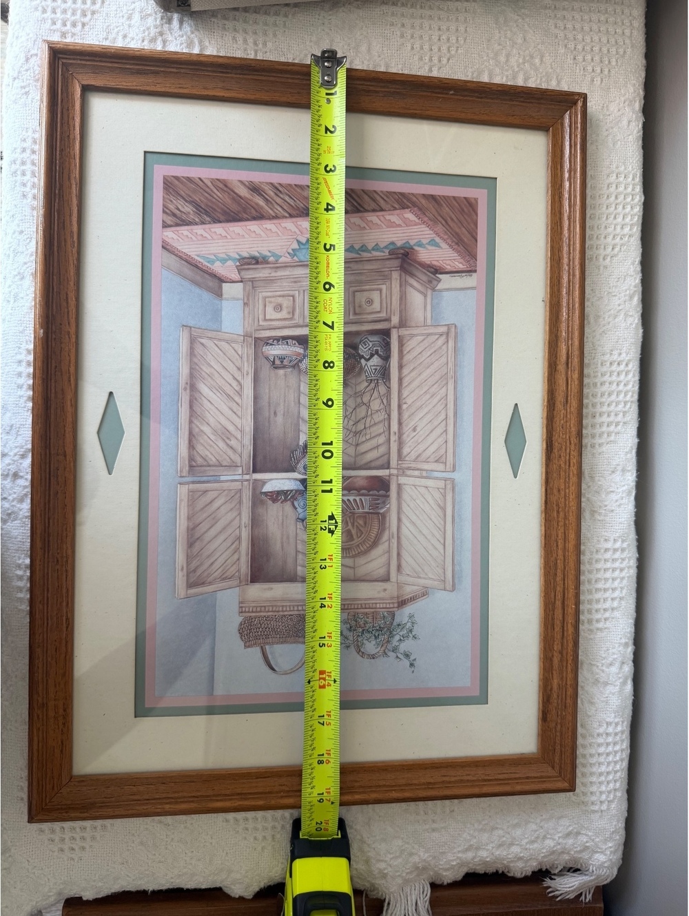 Vintage Southwestern Pottery and Basket Cabinet art print with frame - Picture 4 of 5